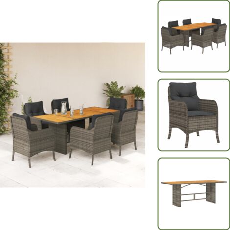 The Living Store Ensemble à manger de jardin et coussins 7 pcs gris rotin - Salon De Jardin - Set De Salon De Jardin - Table De Jardin - Chaises De Jardin - Meubles De Jardin