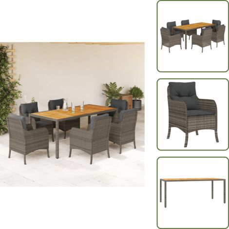 The Living Store Ensemble à manger de jardin et coussins 7 pcs gris rotin - Salon De Jardin - Set Salon De Jardin - Mobilier De Jardin - Table De Jardin - Chaises De Jardin