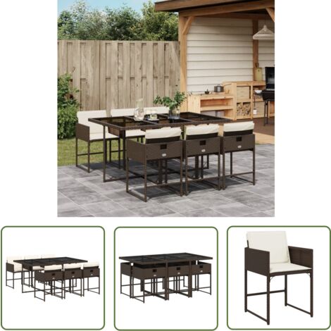 The Living Store Ensemble à manger de jardin et coussins 7 pcs marron rotin - Salon De Jardin - Meuble De Jardin - Set De Salon De Jardin - Mobilier De Jardin - Table De Jardin