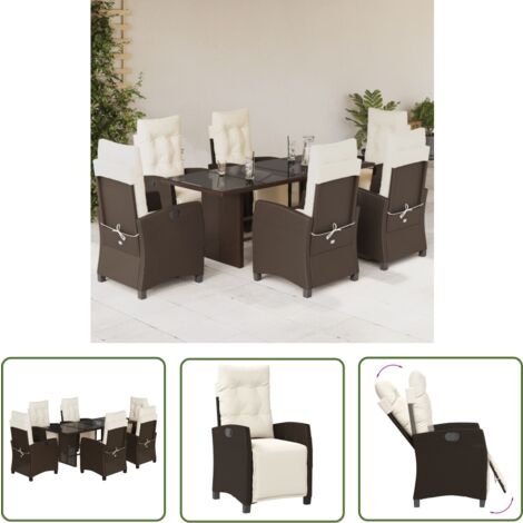 The Living Store Ensemble à manger de jardin et coussins 7 pcs marron rotin - Salon De Jardin - Meuble De Jardin - Set De Salon De Jardin - Table De Jardin - Chaises De Jardin