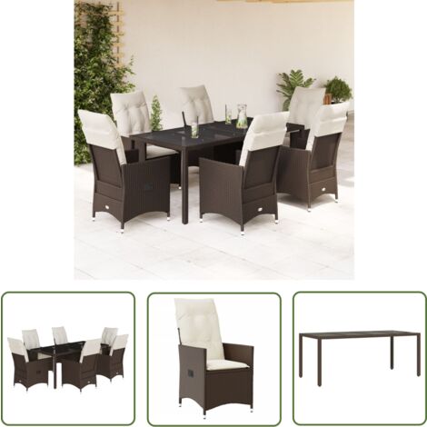 The Living Store Ensemble à manger de jardin et coussins 7 pcs marron rotin - Salon De Jardin - Mobilier De Jardin - Set Salon De Jardin - Table De Jardin - Chaises De Jardin