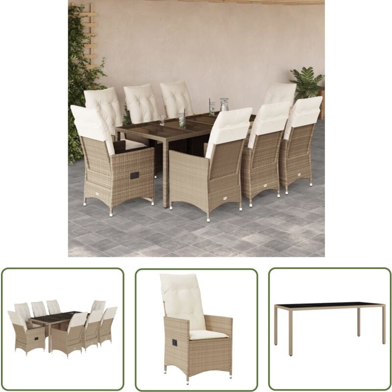 Ensemble à manger de jardin et coussins 9 pcs beige Poly rotin - Ensemble Salon De Jardin - Mobilier De Jardin - Table De Jardin - Chaises De Jardin