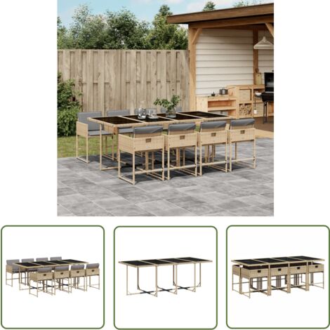 The Living Store Ensemble à manger de jardin et coussins 9 pcs mélange beige - Salon De Jardin - Meuble De Jardin - Set De Salon De Jardin - Table De Jardin - Chaises De Jardin