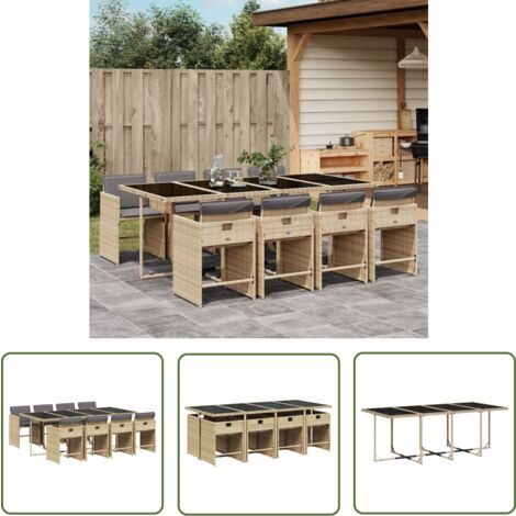 The Living Store Ensemble à manger de jardin et coussins 9 pcs mélange beige - Salon De Jardin - Meuble De Jardin - Set Salon De Jardin - Résine Tressée - Mobilier Extérieur