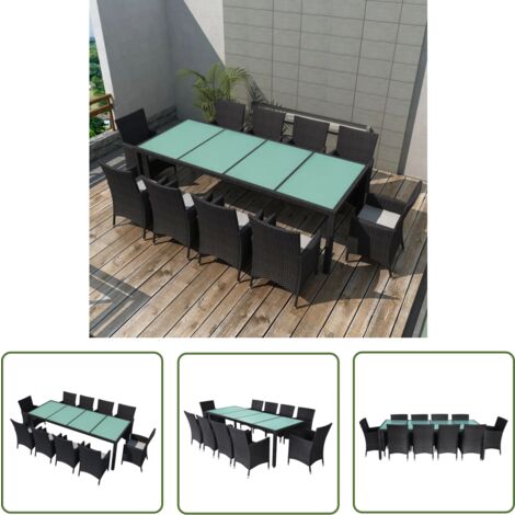 The Living Store Ensemble à manger d'extérieur 11 pcs coussins résine tressée - Mobilier De Jardin - Salon De Jardin - Ensemble De Jardin - Table De Jardin - Chaises De Jardin