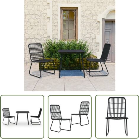 The Living Store Ensemble à manger d'extérieur 3 pcs résine tressée et verre - Salon De Jardin - Mobilier De Jardin - Table Et Chaises - Set De Repas Extérieur - Table Basse Extérieure