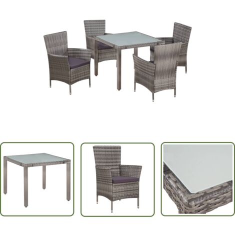 The Living Store Ensemble à manger d'extérieur 5pcs coussins résine tressée gris - Salon De Jardin - Meubles De Jardin - Ensemble Salon De Jardin - Table Et Chaises De Jardin - Mobilier De Jardin