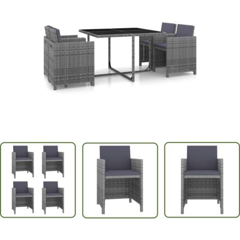 The Living Store Ensemble à manger d'extérieur 5pcs coussins résine tressée gris - Salon De Jardin - Meubles De Jardin - Set De Salon De Jardin - Table De Jardin - Chaises De Jardin