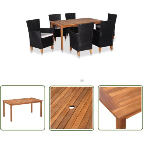 The Living Store Ensemble à manger d'extérieur 7 pcs Résine tressée Noir marron - Table De Jardin - Salon De Jardin - Meubles De Jardin - Set De Table - Chaise Pliante