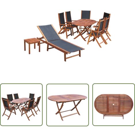 The Living Store Ensemble à manger d'extérieur 9 pcs et coussins Acacia solide - Salon De Jardin - Meubles De Jardin - Ensemble Salon De Jardin - Acacia - Table À Manger
