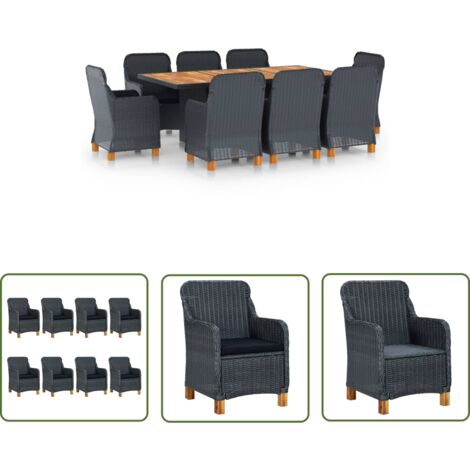 The Living Store Ensemble à manger d'extérieur 9 pcs et coussins résine tressée - Salon De Jardin - Mobilier De Jardin - Ensemble Repas Exterieure - Table Et Chaises De Jardin - Set Salon De Jardin