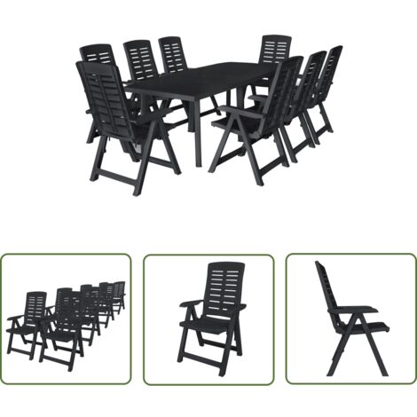 The Living Store Ensemble à manger d'extérieur 9 pcs Plastique Anthracite - Salon De Jardin - Mobilier De Jardin - Table Et Chaise - Set De Jardin - Meubles D'extérieure