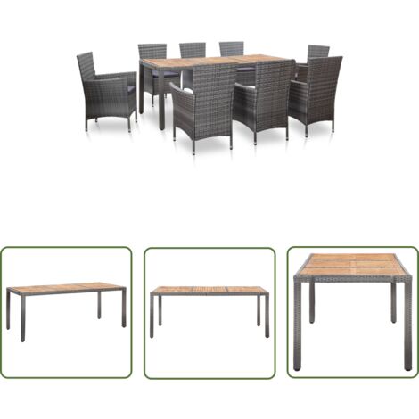 The Living Store Ensemble à manger d'extérieur 9pcs coussins Résine tressée Gris - Salon De Jardin - Meubles De Jardin - Ensemble Salon De Jardin - Table De Jardin - Chaises De Jardin