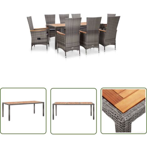 The Living Store Ensemble à manger d'extérieur 9pcs coussins Résine tressée Gris - Salon De Jardin - Mobilier De Jardin - Set De Jardin - Ensemble Repas Extérieur - Table Et Chaises