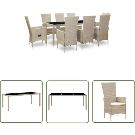 The Living Store Ensemble à manger d'extérieur et coussins 9 pcs résine tressée - Meubles De Jardin - Salon De Jardin - Mobilier Extérieur - Set Repas Extérieur - Table Et Chaises