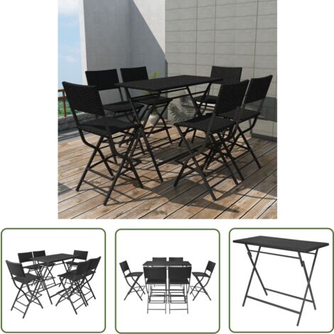 The Living Store Ensemble à manger d'extérieur pliable 7pcs Acier Résine tressée - Meubles De Jardin - Salon De Jardin - Set De Bar Extérieur - Mobilier D'extérieur - Table De Bar Pliante