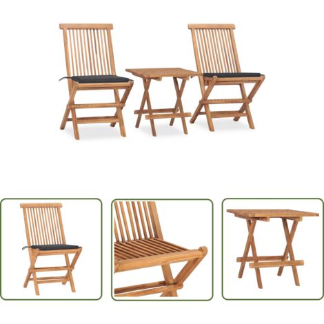 The Living Store Ensemble à manger d'extérieur pliable avec coussin 3 pcs Teck - Meubles De Jardin - Salon De Jardin - Set De Jardin - Mobilier Extérieur - Table De Jardin