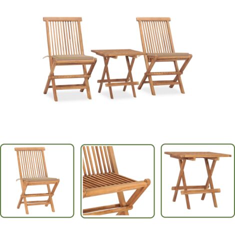 The Living Store Ensemble à manger d'extérieur pliable avec coussin 3 pcs Teck - Salon De Jardin - Mobilier De Jardin - Set De Repas Extérieur - Table Et Chaises Pliantes - Teck