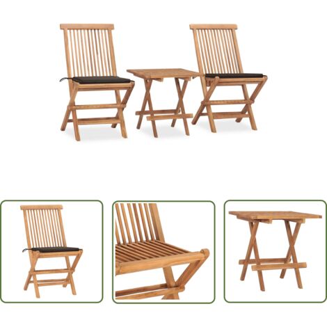 The Living Store Ensemble à manger d'extérieur pliable avec coussin 3 pcs Teck - Salon De Jardin - Mobilier De Jardin - Table De Jardin - Chaises De Jardin - Set De Jardin