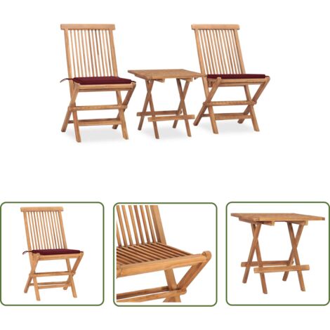 The Living Store Ensemble à manger d'extérieur pliable avec coussin 3 pcs Teck - Salon De Jardin - Mobilier De Jardin - Table De Jardin - Chaises De Jardin - Set De Jardin
