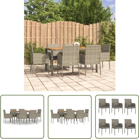 The Living Store Ensemble à manger jardin et coussins 7 pcs gris rotin - Salon De Jardin - Mobilier De Jardin - Set De Jardin - Table De Jardin - Chaises De Jardin