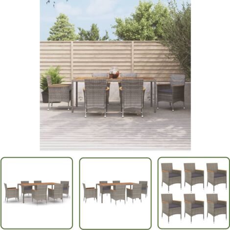 The Living Store Ensemble à manger jardin et coussins 7 pcs gris rotin - Salon De Jardin - Mobilier De Jardin - Set De Jardin - Table De Jardin - Chaises De Jardin
