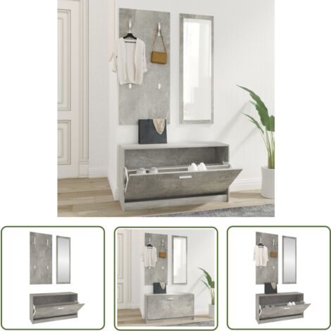 The Living Store Ensemble d'armoires à chaussures 3-en-1 Gris béton - Meubles Rangements - Armoire Chaussure - Étagère Chaussure - Organiseur Chaussures - Dressing Entrée