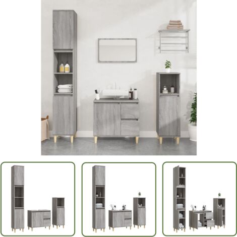 The Living Store Ensemble d'armoires de salle de bain 3 pcs sonoma gris - Meubles De Salle De Bain - Ensemble De Meubles Salle De Bain - Armoire Salle De Bain - Meuble Lavabo - Rangement Salle De Bain