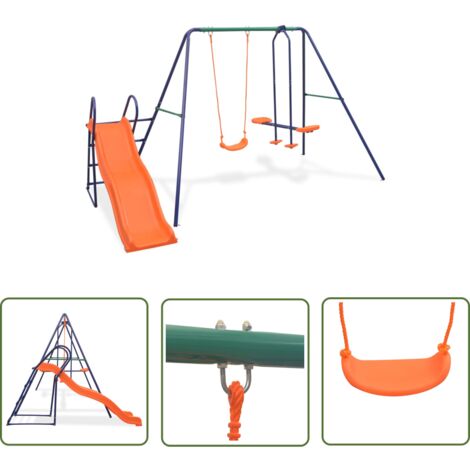 The Living Store Ensemble de balançoire avec toboggan et 3 sièges Orange - Jeux D'enfants - Balançoire - Toboggan - Aire De Jeu Extérieur - Jouet Enfant