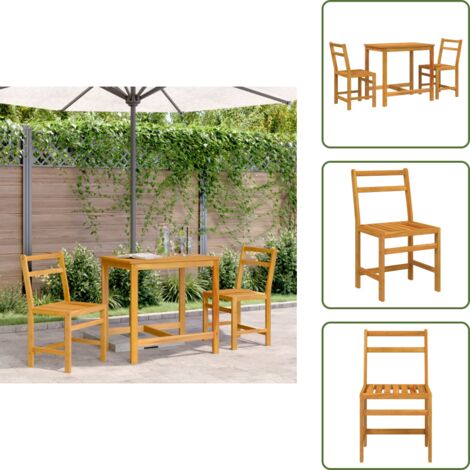 The Living Store Ensemble de balcon 3 pcs bois d'acacia solide - Meubles De Jardin - Salon De Jardin - Mobilier Extérieur - Acacia Massif - Table Et Chaises