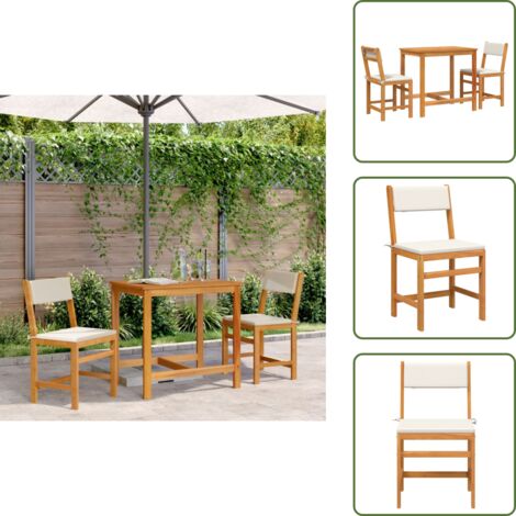 The Living Store Ensemble de balcon avec coussins 3 pcs bois massif d'acacia - Meubles De Jardin - Salon De Jardin - Mobilier Extérieur - Table Basse - Chaises Pliantes