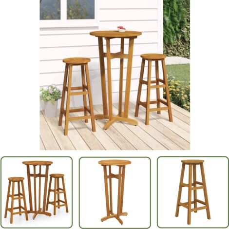 The Living Store Ensemble de bar 3 pcs Bois d'acacia solide - Ensemble De Bar - Salon De Jardin - Meubles De Jardin - Acacia Massif - Table Bistro