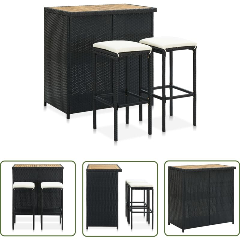 Ensemble de bar 3 pcs Résine tressée Noir - Ensemble De Bar - Mobilier Extérieur - Jardin - Terrasse - Décoration Intérieure - The Living Store