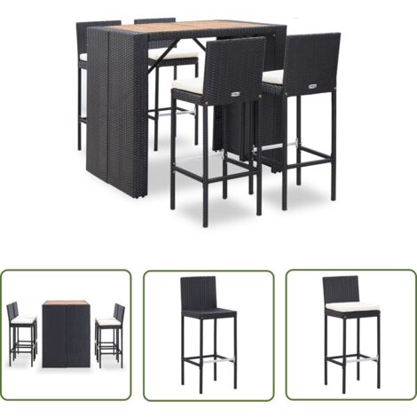 The Living Store -  Ensemble de bar 5 pcs Résine tressée et bois d'acacia Noir