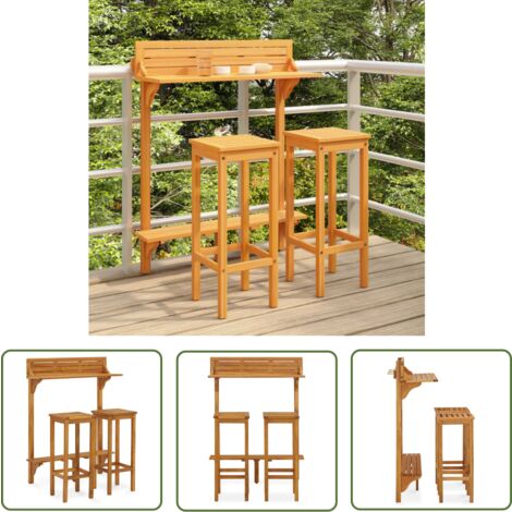 The Living Store Ensemble de bar de balcon 3 pcs Bois d'acacia solide - Meubles De Jardin - Salon De Jardin - Set De Bar Extérieur - Mobilier Acacia - Table De Bar