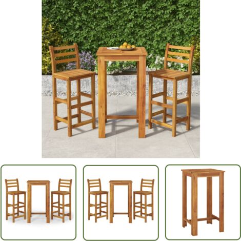 The Living Store Ensemble de bar de jardin 3 pcs bois d'acacia solide - Ensemble De Bar De Jardin - Salon De Jardin - Meubles De Jardin - Acacia Massif - Table De Bar