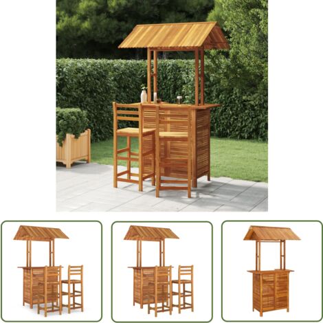 The Living Store Ensemble de bar de jardin 3 pcs Bois d'acacia solide - Meubles De Jardin - Salon De Jardin - Set De Bar Extérieur - Table Bistro - Chaise De Jardin