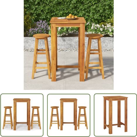 The Living Store Ensemble de bar de jardin 3 pcs bois d'acacia solide - Meubles De Jardin - Salon De Jardin - Set De Bar Extérieur - Table De Bar - Chaises De Bar