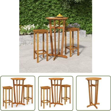The Living Store Ensemble de bar de jardin 3 pcs bois d'acacia solide - Salon De Jardin - Meubles De Jardin - Set De Salon De Jardin - Table De Bar - Chaises De Bar