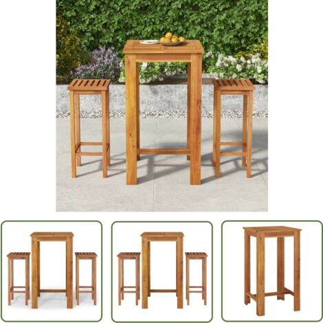 The Living Store Ensemble de bar de jardin 3 pcs bois d'acacia solide - Salon De Jardin - Meubles De Jardin - Set De Salon De Jardin - Table De Bar Extérieur - Chaises De Bar