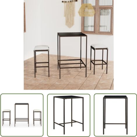 The Living Store Ensemble de bar de jardin 3 pcs coussins Résine tressée Marron - Ensemble Salon De Jardin - Mobilier De Jardin - Set De Bar Extérieur - Table Basse Extérieure - Chaises De Jardin