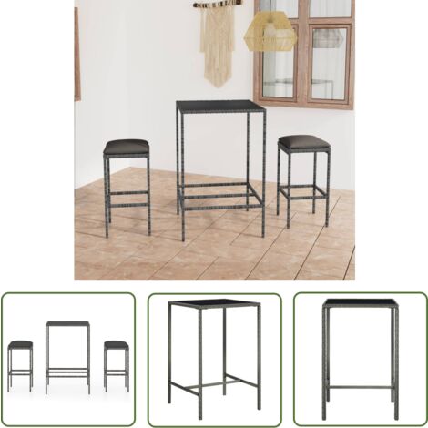 The Living Store Ensemble de bar de jardin 3 pcs et coussins Résine tressée Gris - Ensemble Salon De Jardin - Mobilier De Jardin - Set De Bar Extérieur - Table Basse Extérieure - Chaises De Jardin