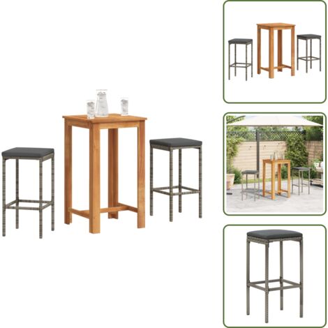 The Living Store Ensemble de bar de jardin 3 pcs gris bois massif acacia rotin - Ensemble Salon De Jardin - Mobilier De Jardin - Set De Bar Extérieur - Table De Bar - Chaises De Bar