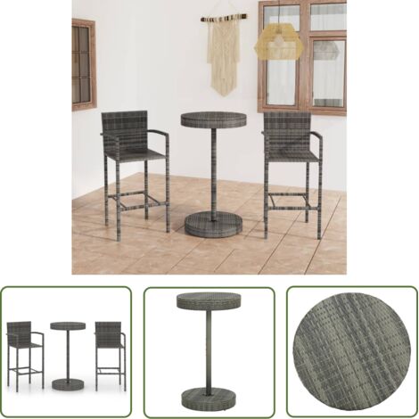 The Living Store Ensemble de bar de jardin 3 pcs Résine tressée Gris - Ensemble Salon De Jardin - Mobilier De Jardin - Set De Bar Extérieur - Table Basse Extérieure - Chaises De Jardin