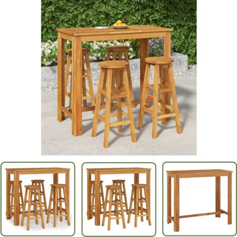 The Living Store Ensemble de bar de jardin 5 pcs bois d'acacia solide - Ensemble De Salon De Jardin - Meubles De Jardin - Table De Bar Extérieur - Chaises De Bar - Acacia Massif