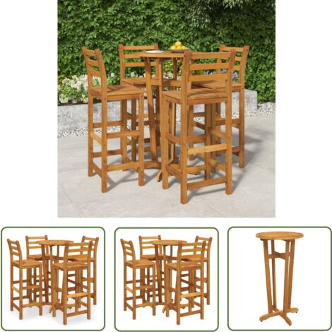 The Living Store Ensemble de bar de jardin 5 pcs bois d'acacia solide - Ensemble Salon De Jardin - Meuble De Jardin Extérieur - Table De Bar - Chaises De Bar - Acacia Massif