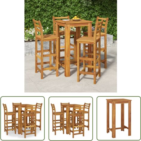 The Living Store Ensemble de bar de jardin 5 pcs bois d'acacia solide - Ensemble Salon De Jardin - Meubles De Jardin - Table De Bar Extérieur - Chaises De Jardin - Acacia Massif