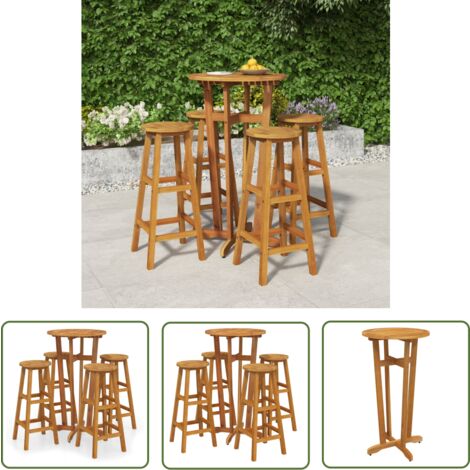 The Living Store Ensemble de bar de jardin 5 pcs bois d'acacia solide - Meubles De Jardin - Salon De Jardin - Set De Bar Extérieur - Acacia Massif - Table De Bar