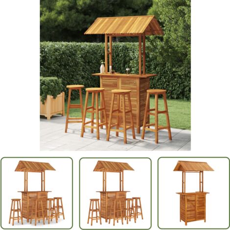 The Living Store Ensemble de bar de jardin 5 pcs Bois d'acacia solide - Meubles De Jardin - Salon De Jardin - Set De Bar Extérieur - Table Bistro - Chaise De Jardin