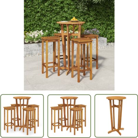 The Living Store Ensemble de bar de jardin 5 pcs bois d'acacia solide - Meubles De Jardin - Salon De Jardin - Set De Bar Extérieur - Table De Bar - Chaises De Bar